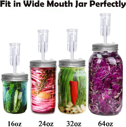 Fermentation Lids, 6 Set Fermentation Kit for Wide Mouth Jars, 6 Stainless Steel Fermenting Lids with 24 Silicone Grommets, 6 Airlocks, 6 Silicone Rings(Jars Not Included)