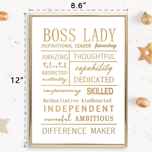 Boss Lady Office Decor 12"—8.6"- Boss Lady Gift for Boss Women with Gift Box, Valentines Day Gift for Her Office Inspirational Desk Decor Wall Art Framed Desk Sign Girl Boss Gifts for Women Supervisor