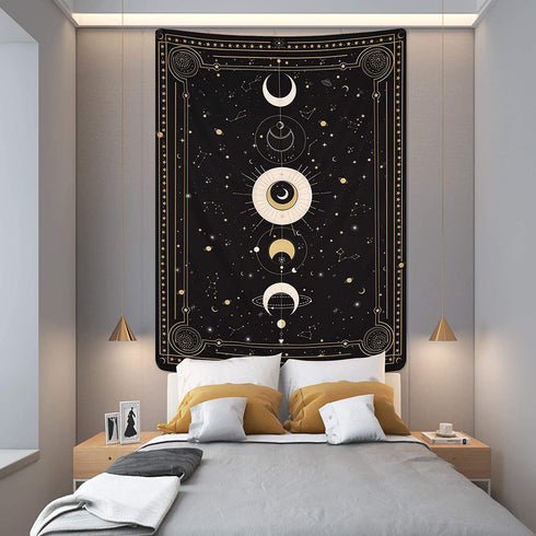 Lyacmy Moon Phase Tapestry Moon Tapestry Wall Art Bohemian Tapestries Wall Hanging for Room (70.9 x 92.5 inches)