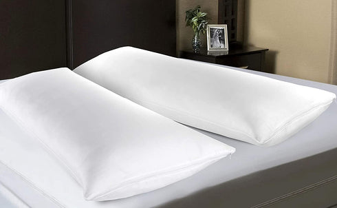 Body Pillow Protectors Waterproof 20x55 Pair Soft Set of 2 Breathable �¤️ Life Time Warranty �¤️ Membrane Smooth Fabric Zip Encasement Covers Cases White