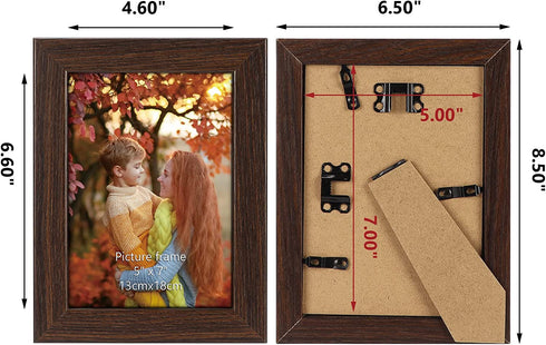 CRUGLA 5x7 Picture Frame Set, Family Brown 5 by 7 Photo Frames for Wall Mounting Tabletop Desktop, 6 Packs