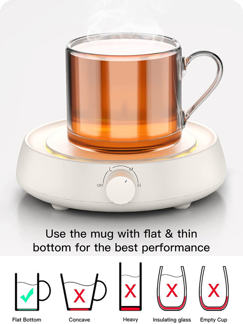 JEEMOO Mug Warmer, Electric Coffee Warmer for Desk/Home Use, Stepless Temperature Regulation (131„‰-150„‰), Candle Warmer Plate, 8-Hour Auto Shut Off (Ivory)
