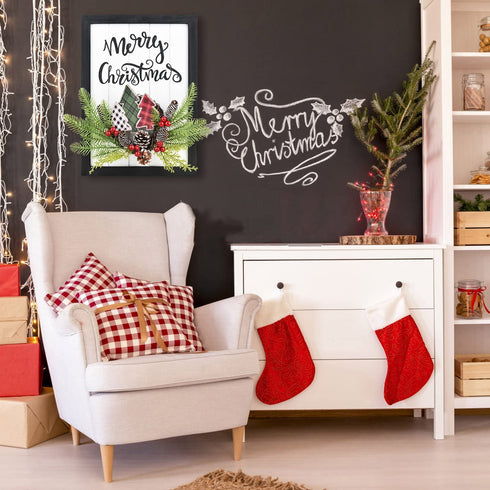 Lvydec Christmas Haning Wall Sign Decoration, 17 x 12 Inch Merry Christmas Hanging Sign Rustic Farmhouse Door Sign with a Small Wreath for Front Door Wall Window Holiday Decoraiton