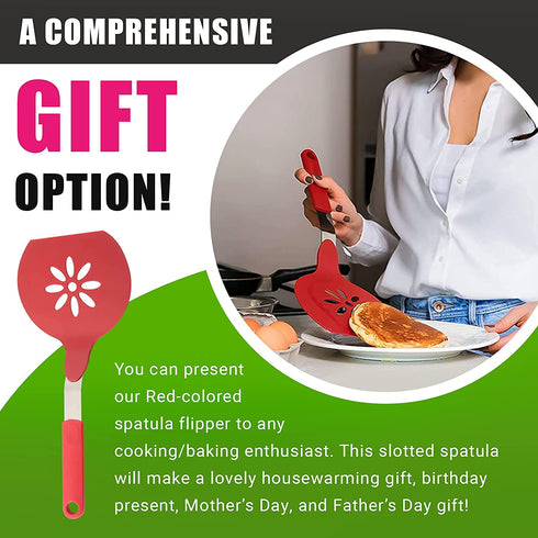 Homi Styles Jumbo Nylon Kitchen Pancake Spatula | Wide Non-Stick Slotted Blade with Floral Cut-Out Design - Great for Pancake Flipper, and Egg Turner | 15 x 6.5 Inches ( Red)