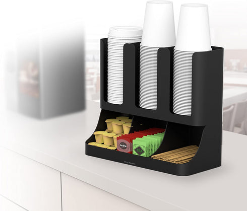 Mind Reader 6 Compartment Upright Breakroom Coffee Condiment and Cup Storage Organizer, Black, 13.5 x 4.30 x 12