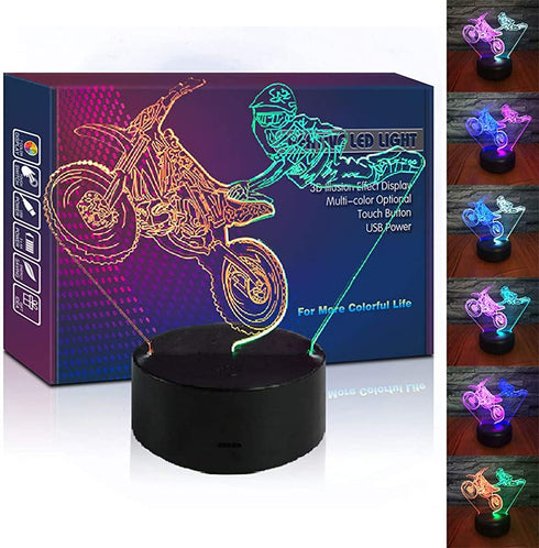 HIPIYA Motorcycle LED 3D Illusion USB Motorbike Night Light Motocross Lamp Festival Present Dirt Bike Birthday Gift for Player Fan Teen Men Boyfriend Boy Kid Bedroom Decoration Room Decor (Moto)