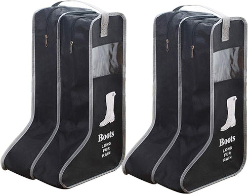 Satisfounder Portable Boot Storage Bags Dust Proof Shoe Bags for Storage,2 Pair Zippered Tall Boots Organizer Protector Bag with Handle for Home and Travel (Black)