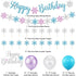 Snowflake Birthday Party Decorations with Happy Birthday Snowflake Banner, Cake Toppers, Purple Blue White Snowflake Balloons for Frozen Birthday Party Supplies Winter Wonderland Baby Shower
