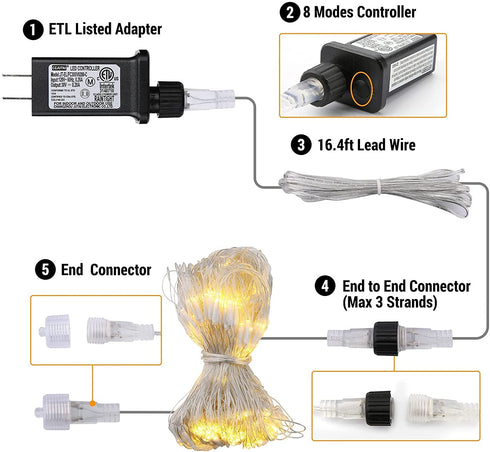 LED Net Lights Outdoor, 12ft x 5ft 360 LED Indoor Fairy Mesh Lights, 8 Modes Clear Wire Connectable Bush Netting Lights for Trees, Bushes, Wedding, Garden, Mall Hotel Decorations (Warm White)