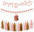 Rose Gold and Pink Birthday Party Decorations Set with Happy Birthday Banner,DIY Cake Topper,Circle Dots Garland,Hanging Swirls,Tissue Paper Pompoms,Paper Tassels Garland,Confetti Balloons for Man Women Birthday Party Decorations