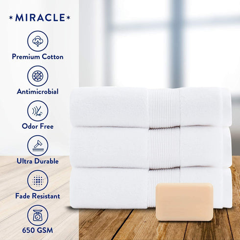Miracle Made Hand Towel, Premium Hand Towels for Bathroom Infused with Natural Silver,100% Supima Cotton Towels, Ultra Absorbant & Soft, Odor Free (White)