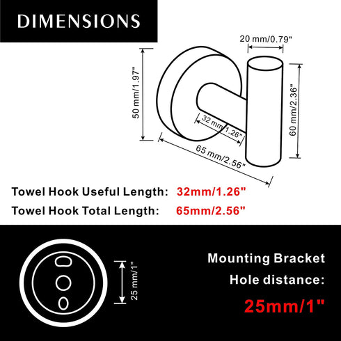 Marmolux Acc - Towel Hook Black Bathroom Single Coat Hooks Bath Kitchen Small Hand Towel Holder Hat Door Hanger Rack Home Storage Stainless Steel Bathroom Hardware Set Wall Mount Matte Black