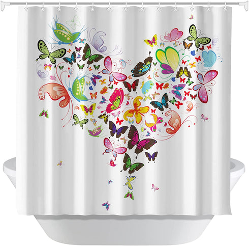 Butterfly Fabric Shower Curtain for Bathroom, 72 x72 inch Machine Washable Shower Curtains with 12 Hooks, Waterproof Hotel Quality Weighted Hem Bath Decorations Curtain Set for Bathroom D©cor