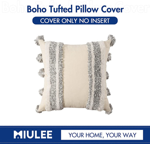 MIULEE Decorative Throw Pillow Cover Tribal Boho Woven Tufted Pillowcase with Tassels Super Square Pillow Sham Pillowcase Cushion Case for Sofa Couch Bedroom Car Living Room 20x20 Inch Grey