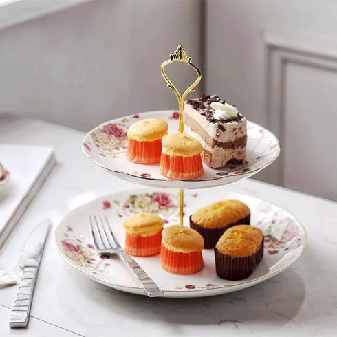 5 Sets 3 Tier Ceramic Cake Plate Stand Handle fittings/ Cupcake Stand Tower/ Dessert Stand/ Party Pastry Serving Platter/ Food Display Stand (gold crown)