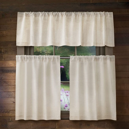 Valea Home Linen Kitchen Curtains 36 Inch Length Rustic Farmhouse Crude Short Cafe Curtains Rod Pocket Tiers for Small Window Bathroom Basement, Natural, 2 Panels