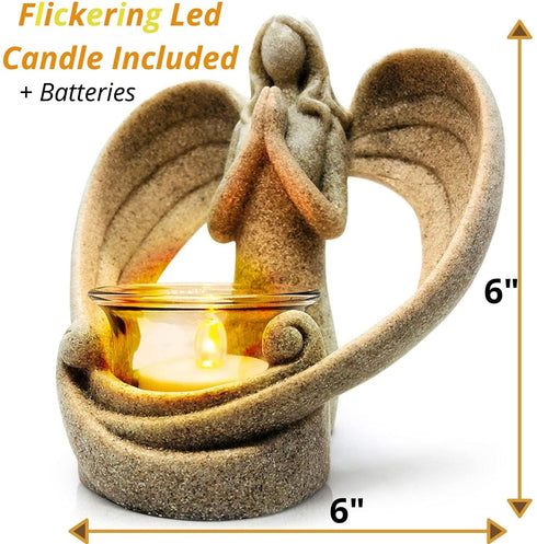 OakiWay Memorial Gifts Angel Figurines Tealight Candle Holder, Sympathy Gifts for Loss of Loved One, W/ Flickering Led Candle, Bereavement, Grief, Funeral, Remembrance, Memory Home Decorations