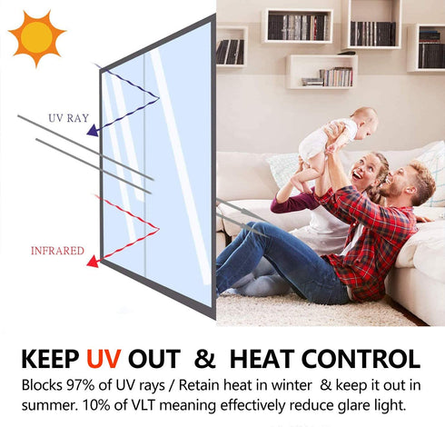 One Way Mirror Window Film?Black-Silver 35.4In x 6.56Ft?, WochiTV Daytime Privacy Window Tint for Home, UV Light Blocking Reflective Heat Control Glass Solar Film Non Adhesive Removable Static Cling