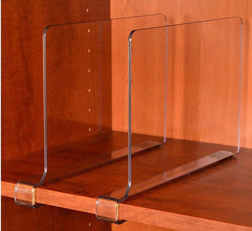 Jucoan 4 Pack Clear Acrylic Shelf Dividers for Closet, Easy Installing Wood Shelves Organizer Closet Separators for Storage and Organization in Bedroom, Kitchen and Office