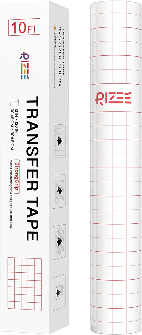 RIZEE Strong Grip Transfer Tape 12x120 Inches w/Alignment Grid for Heavier Adhesive Vinyl - Perfect for Glitter Vinyl, Brushed Vinyl for Decals, Signs, Windows, Stickers