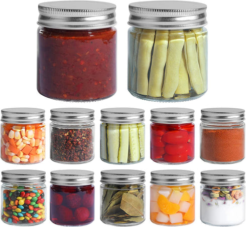 ComSaf Mason Jars with Airtight Metal Regular Lids(8oz/250ml), Sealed Clear Glass Canning Jars with Wide Mouth for Spices, Honey, Jam, Jelly, Ideal for Wedding Favors, Baby Shower Favors, Set of 12