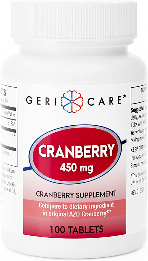 GeriCare Cranberry Pills 450MG, Supports Urinary Tract Health (100 Count)