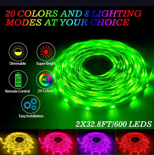 55ft/16M LED Light Strip RGB MengZi Soft Rope Lights 5050 SMD 480 LEDs Non Waterproof 16 Meters Tape Light with 44 Keys IR Wireless Remote Control and 24V Power Adapter for Indoor Outdoor
