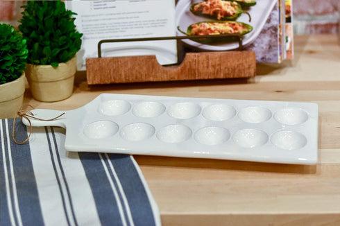 Mud Pie Deviled Egg Tray, 15.25" x 7", White, Brown, Black