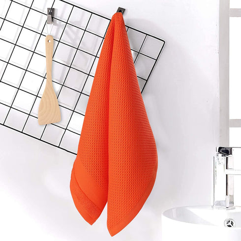 Homaxy 100% Cotton Waffle Weave Kitchen Towels, 13 x 28 Inches Super Absorbent and Machine Washable Dish Towels for Drying Dishes, 4-Packs, Orange