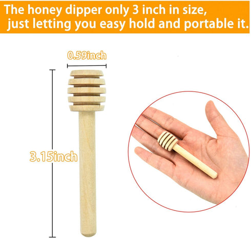 WEFOO 100 Pack Mini 3 Inch Portable Wooden Honey Dipper Sticks for Honey Jar Dispense Drizzle Honey, Wedding Party Favors