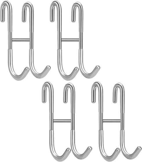 Haitis 4 Pack Over Shower Glass Door Hooks, Polished Silver, SUS 304 Stainless Steel Rack Hooks, Bathroom Frameless Drilling-Free Hanger, for Bathing Suits, Robe, Towel, Squeegee, Loofah, Shaver