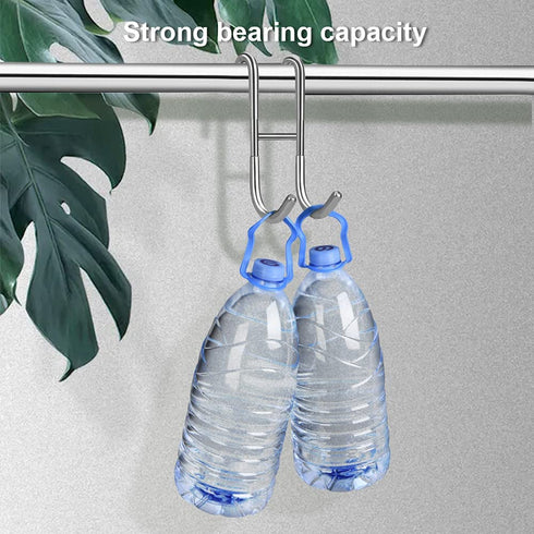 Haitis 4 Pack Over Shower Glass Door Hooks, Polished Silver, SUS 304 Stainless Steel Rack Hooks, Bathroom Frameless Drilling-Free Hanger, for Bathing Suits, Robe, Towel, Squeegee, Loofah, Shaver