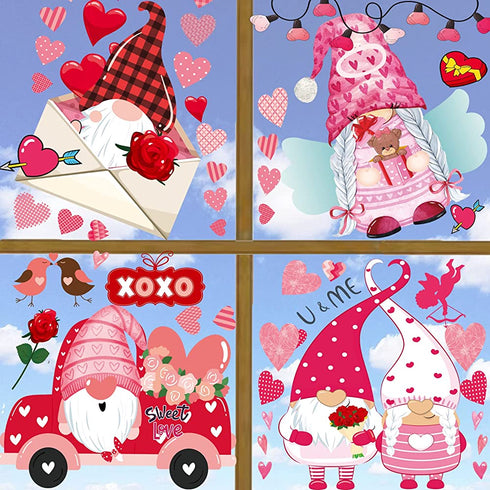 DmHirmg Valentine's Day Window Clings Decorations, Valentines Window Decal Stickers Valentine's Day Decorations Removable Window Sticker Decals for Home Party Wedding Anniversary Decorations (9 Sheet)