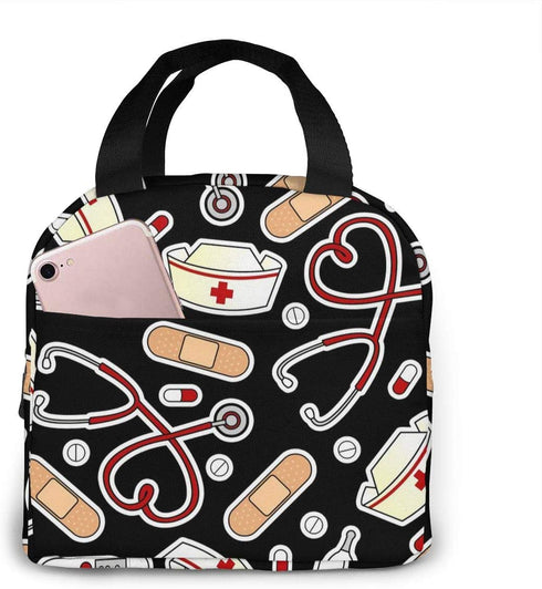 Medical Thermometer Nurse Hat Lunch Bag For Women Girls Kids Insulated Picnic Pouch Thermal Cooler Tote Bento Large Meal Prep Cute Bag Big Leakproof Soft Bags For Lunch Box, Camping, Travel, Fishing
