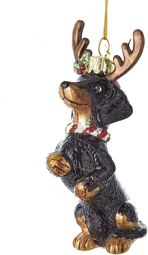 Noble Gems Dachshund with Antlers Glass Ornament
