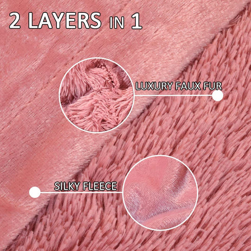Yusoki Pink Faux Fur Throw Winter Blanket,2 Layers,50" x 60",Soft Fluffy Fuzzy Cozy Blanket for Women Girls Teens Sofa Chair Couch Bed Farmhouse Decrations Photoshoot Props