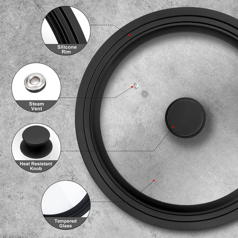 Universal Lid for Pots, Pans and Skillets - Tempered Glass Lid with Heat Resistant Silicone Rim Fits 11" - 12.5" Diameter Cookware, Replacement Lid for Frying Pan and Cast Iron Skillet (11"12"12.5")
