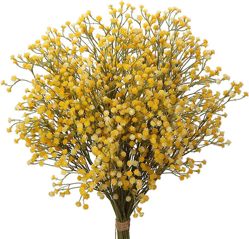 10 Pcs Baby's Breath Artificial Flowers Bulk 3 Branches Faux Baby Breath Plastic Flowers Fake Gypsophila Flower Arrangement for Crafts Fake Flowers Bouquet for Wedding Home Decor Yellow Baby Breath