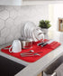 Umbra 330720-505 Udry Rack and Microfiber Dish Drying Mat-Space-Saving Lightweight Design Folds Up for Easy Storage, Standard, Red