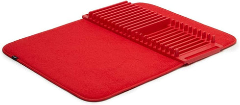 Umbra 330720-505 Udry Rack and Microfiber Dish Drying Mat-Space-Saving Lightweight Design Folds Up for Easy Storage, Standard, Red