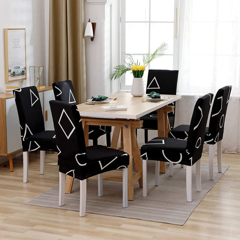 UMETE Chair Covers for Dining Room Set of 6, Dining Chair Slipcovers Stretch Dining Room Chair Covers Seat Protector, Washable Parsons Chair Cover for Home,Banquet(Black Graphics,6 Pack)