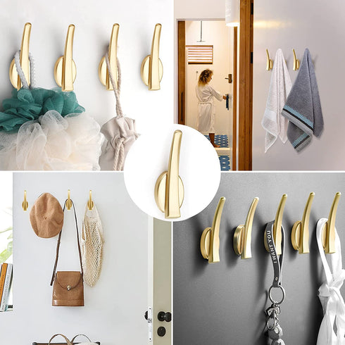Gold Wall Hooks Towel Hooks 4 Pack Coat Hooks Wall Mounted Single Hook Heavy Duty Hardware Robe Hooks for Hanging Gold Hooks Zinc Alloy Hooks for Bathroom Garage Entryway Kitchen Home
