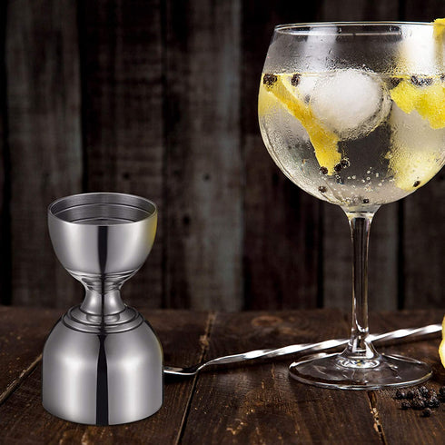 Double Cocktail Jigger Stainless Steel Shot Glass Measuring Cup Vintage 1 oz/ 2 oz Jigger for Bartending, Beautiful Double Cocktail Tools for Home Bartender Party Bar Wine Drink (2 Pieces)
