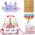 Unicorn Gifts for Girls Unicorn Drawstring Backpack, Sleep Mask, Unicorn Necklace Bracelet, Hair Ties