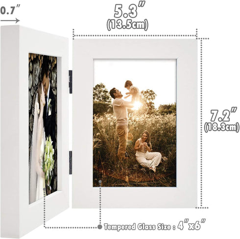 Golden State Art, 4x6 Double Picture Frame Vertical Hinged Photo Frame 2 Opening Folding Family Frames Collage, with Real Glass (4x6, White, 2-Pack)