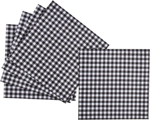 Gatherfun Gingham Black and White Party Supplies Disposable Paper Plates Napkins Cups Knives Spoons Forks Tablecloth Banner for Birthday Party Family Dinner Picnic Graduation Party, Serve 25