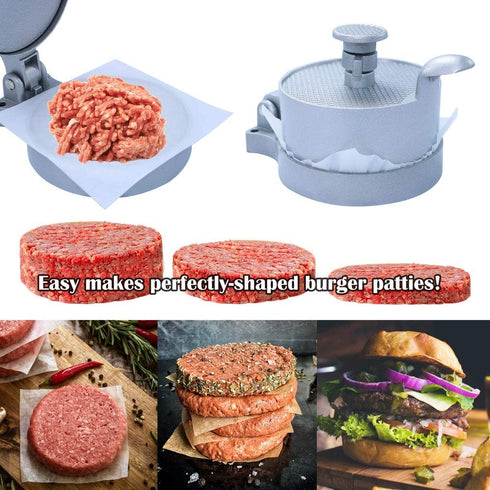 laffeya Burger Press, Hamburger Maker with 50 Non Stick Patty Papers, Adjustable Burger Press Makes 4 1/2" Patties, 1/4Lb to 3/4Lb (Burger Press with Paper)