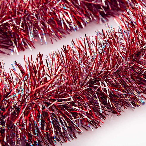 iPEGTOP 19.7 Ft Christmas Tinsel Garlands, Metallic Streamers Xmas Tree Decor Wedding Birthday New Years Eve Xmas Party Hanging Ornaments Decorations Party Supplies, Red