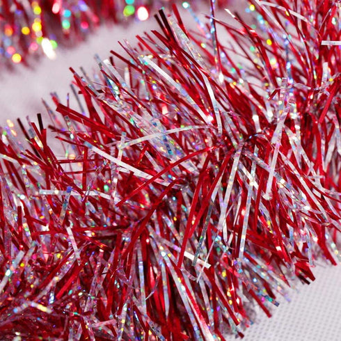 iPEGTOP 19.7 Ft Christmas Tinsel Garlands, Metallic Streamers Xmas Tree Decor Wedding Birthday New Years Eve Xmas Party Hanging Ornaments Decorations Party Supplies, Red