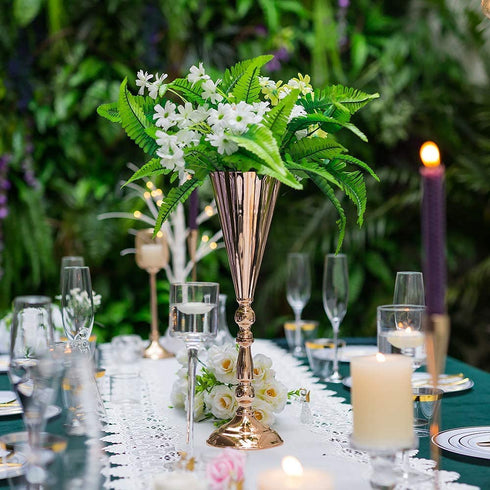 2 Pcs Tabletop Metal Wedding Flower Trumpet Vase, Table Decorative Centerpiece, Artificial Flower Arrangements for Anniversary Ceremony Party Birthday Event Aisle Home Decoration (Gold)